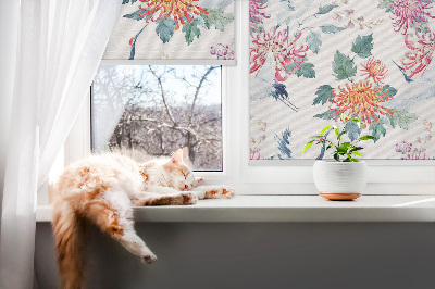 Fabric roller blind for window Heron and flower