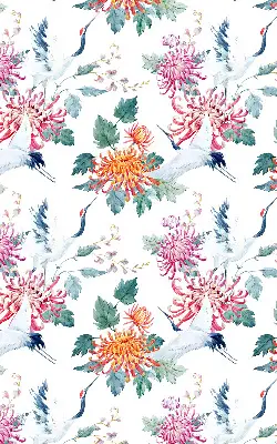 Fabric roller blind for window heron and flower print