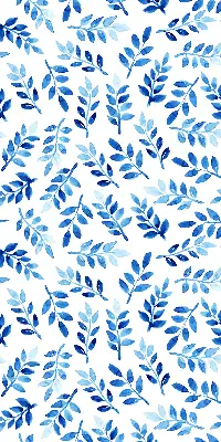 Blackout roller blind for window with blue leaves print