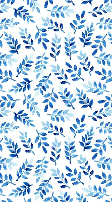 Blackout roller blind for window with blue leaves print