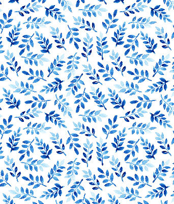Blackout roller blind for window with blue leaves print