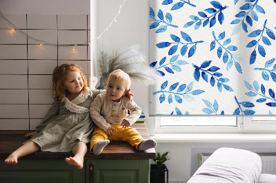 Blackout roller blind for window Blue leaves