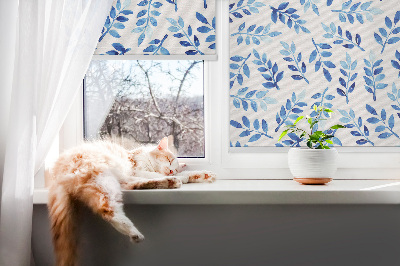 Blackout roller blind for window Blue leaves