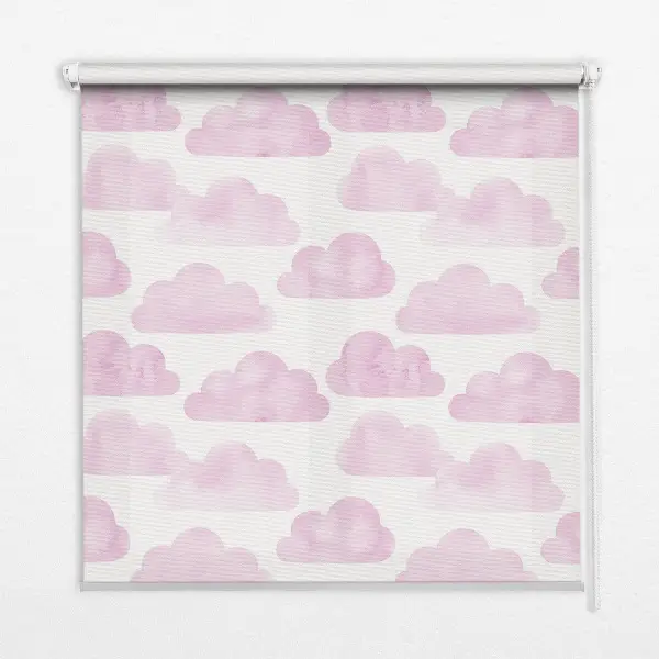 Fabric roller blind for window in pink clouds print