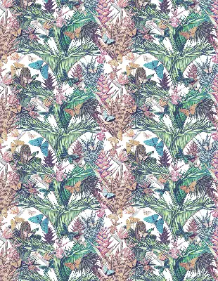 Blackout roller blind with a butterflies on flowers pattern