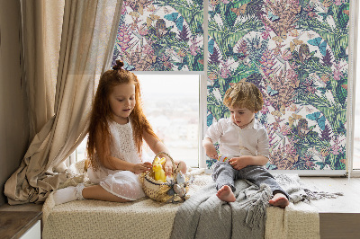 Blackout roller blind for window Butterflies on flowers