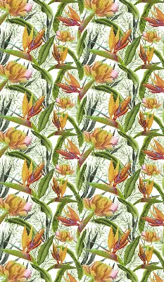 Blackout roller blind with exotic plants print