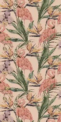 Blackout roller blind for window with flamingos and flowers print
