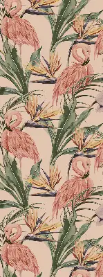 Blackout roller blind for window with flamingos and flowers print
