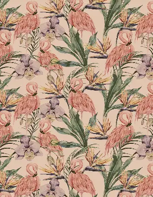 Blackout roller blind for window with flamingos and flowers print