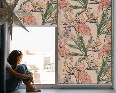 Blackout roller blind for window Flamingos and flowers
