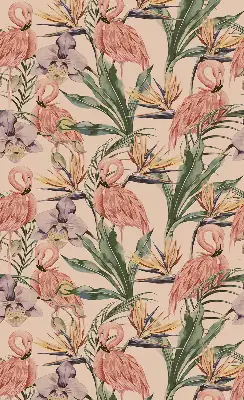 Blackout roller blind for window with flamingos and flowers print