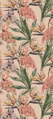Blackout roller blind for window with flamingos and flowers print
