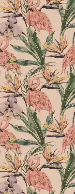 Blackout roller blind for window with flamingos and flowers print