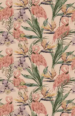 Blackout roller blind for window with flamingos and flowers print