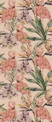 Blackout roller blind for window with flamingos and flowers print