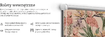 Blackout roller blind for window with flamingos and flowers print
