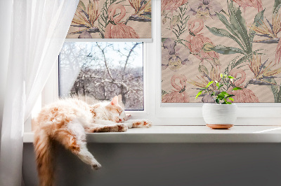 Blackout roller blind for window Flamingos and flowers