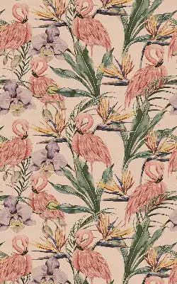 Blackout roller blind for window with flamingos and flowers print