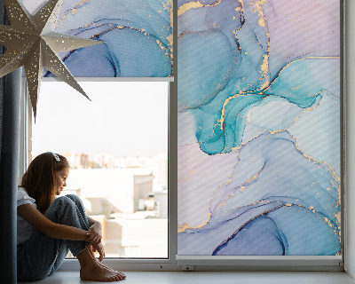 Blackout roller blind for window in blue marble