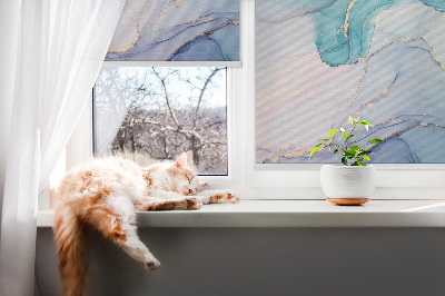 Blackout roller blind for window in blue marble