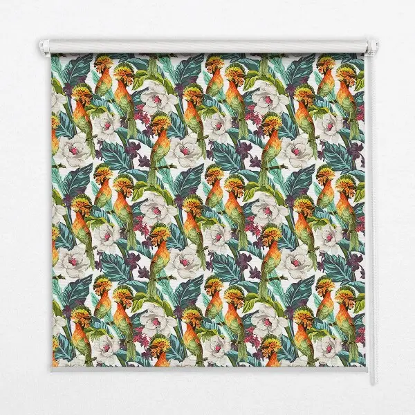 Blackout roller blind birds and flowers pattern