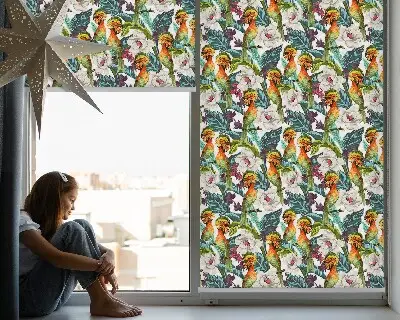 Blackout roller blind birds and flowers pattern