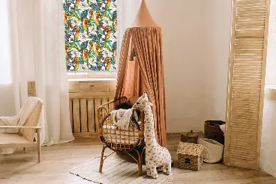 Blackout roller blind birds and flowers pattern