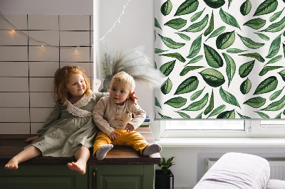 Fabric roller blind for window Leaves falling from trees