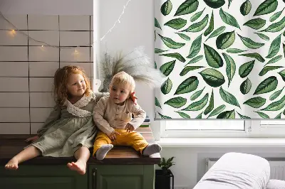 Fabric roller blind for window with a falling leaves pattern