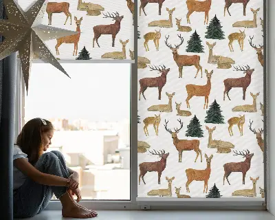 Blackout roller blind deer and roe deer print