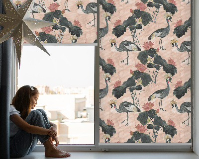 Fabric roller blind for window Heron on a pink background