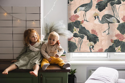 Fabric roller blind for window Heron on a pink background