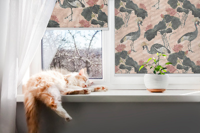 Fabric roller blind for window Heron on a pink background