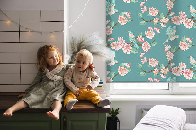 Blackout roller blind for window Birds among the branches
