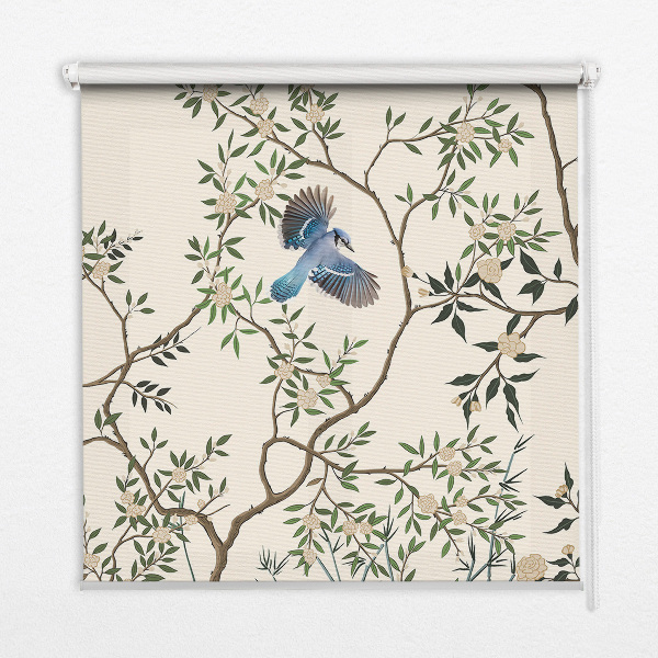 Fabric roller blind for window Birds on a tree