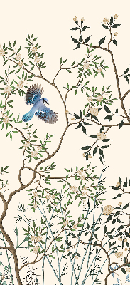 Fabric roller blind for window Birds on a tree
