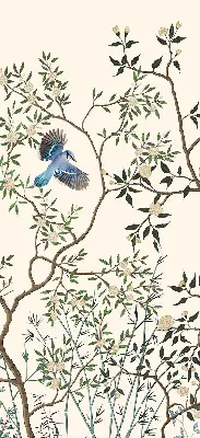 Fabric window roller blind with birds on a tree print