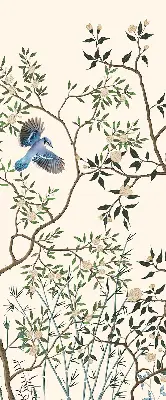 Fabric window roller blind with birds on a tree print