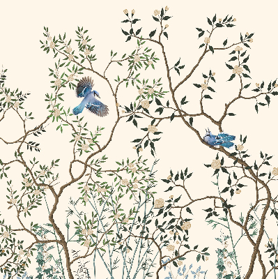 Fabric roller blind for window Birds on a tree