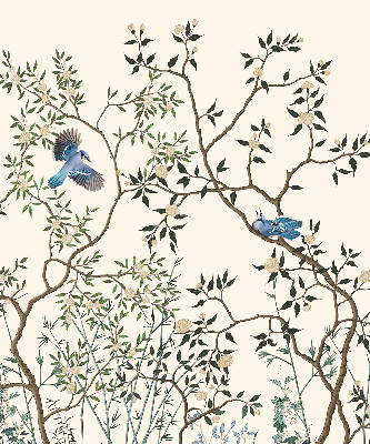 Fabric roller blind for window Birds on a tree