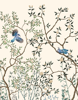 Fabric roller blind for window Birds on a tree