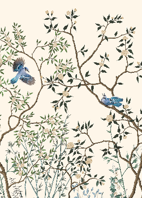 Fabric roller blind for window Birds on a tree