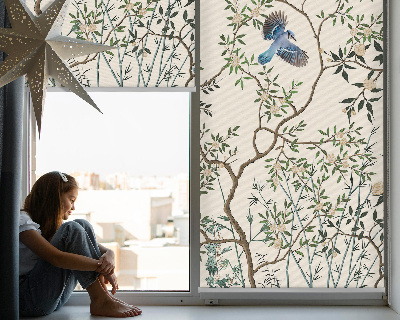 Fabric roller blind for window Birds on a tree