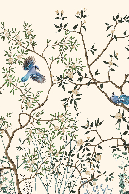 Fabric roller blind for window Birds on a tree