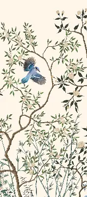 Fabric window roller blind with birds on a tree print