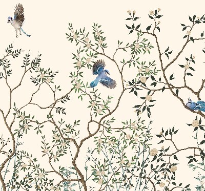 Fabric roller blind for window Birds on a tree