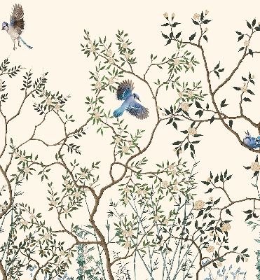 Fabric roller blind for window Birds on a tree