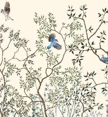 Fabric window roller blind with birds on a tree print