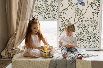 Fabric roller blind for window Birds on a tree